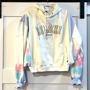 Renewed Biloxi Beach hoodie with custom tie dye sleeves